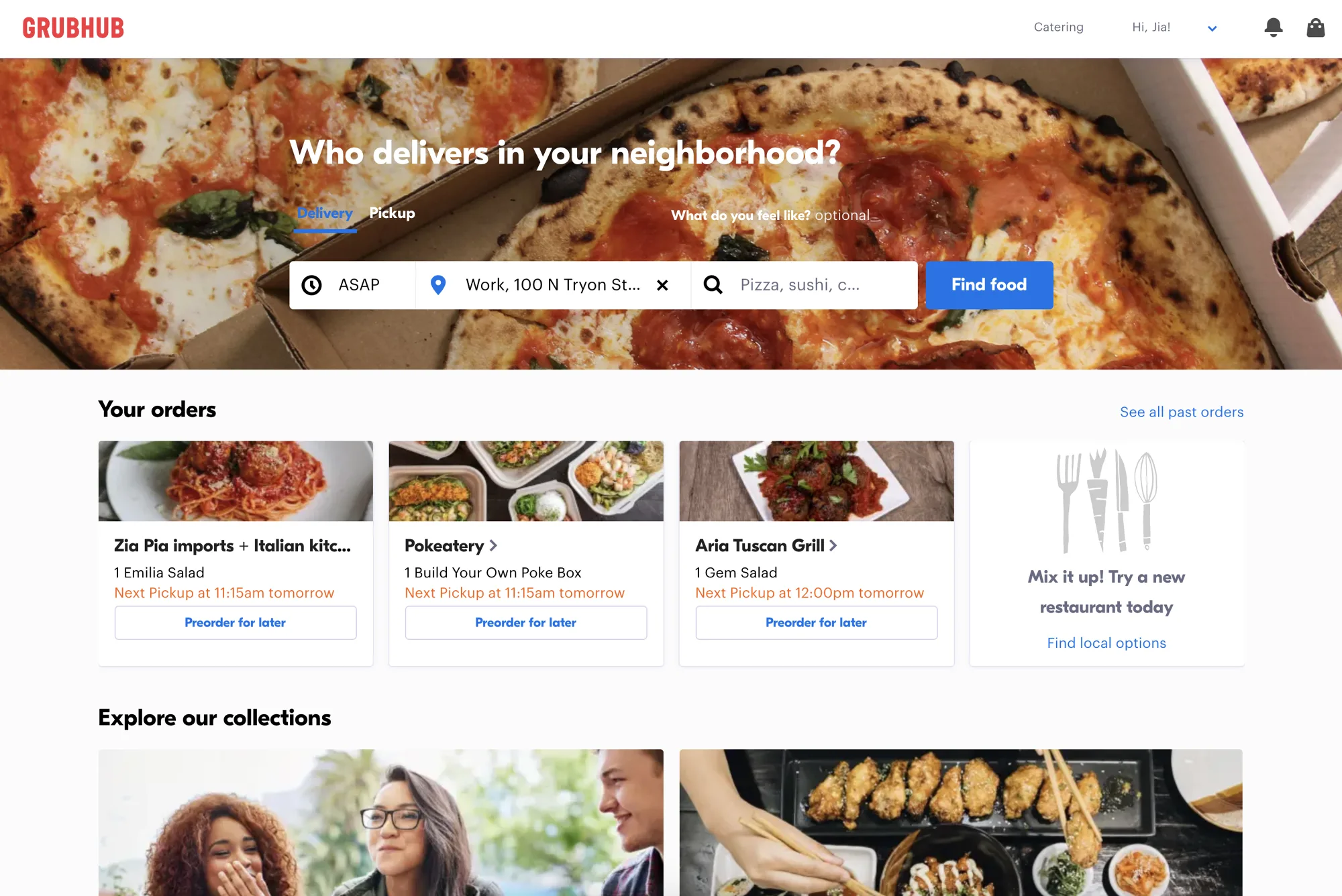 Sample screen from the Grubhub project