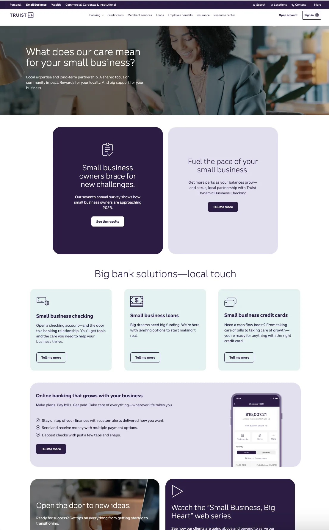 Truist small business banking landing page